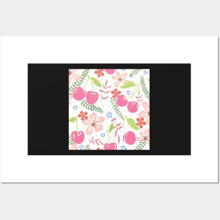 Cherry floral pattern Posters and Art